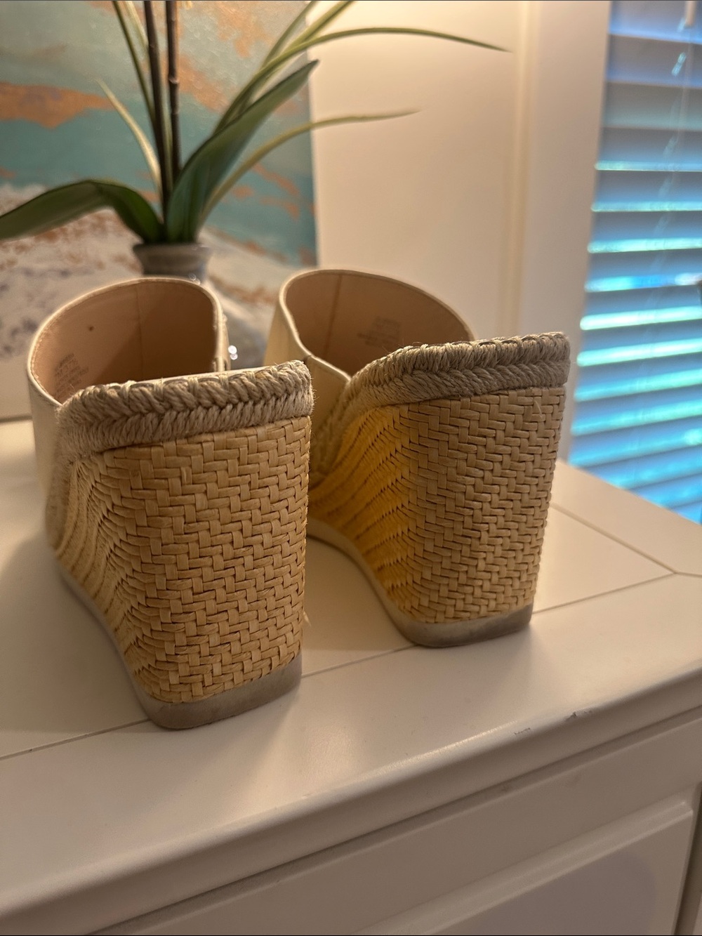 Vince Camuto Brissia Cream Leather Wedge Espadrille Mules - Picture 3 of 4
